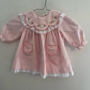 Baby Togs Style Pink Baby Dress with Lace and Embroidery